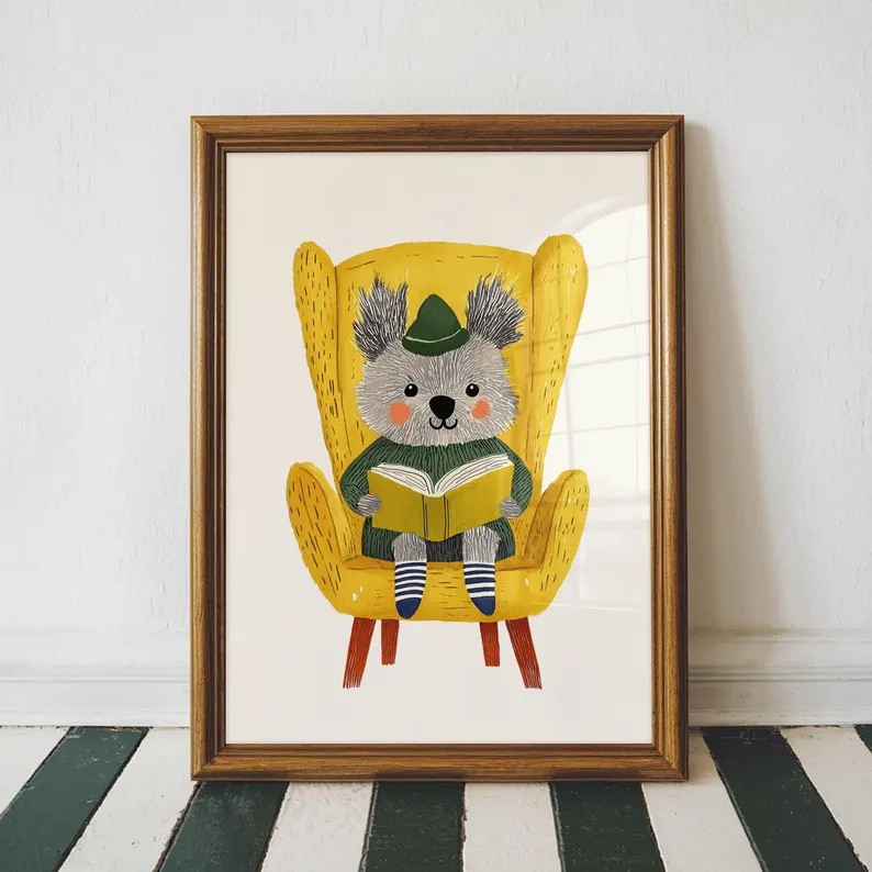 Koala Reading Poster  - Vintage Storybook Wall Art for Nursery & Children's Room | Etsy (Global)