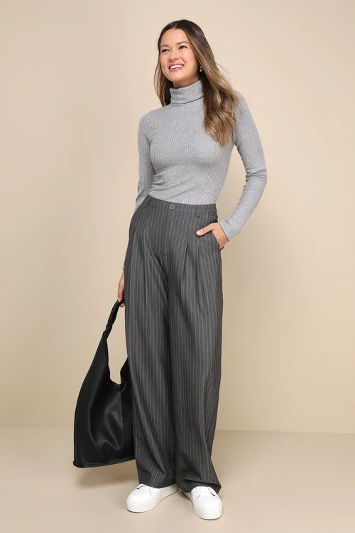 Perfect Comfort Heather Grey Ribbed Long Sleeve Turtleneck Top | Lulus