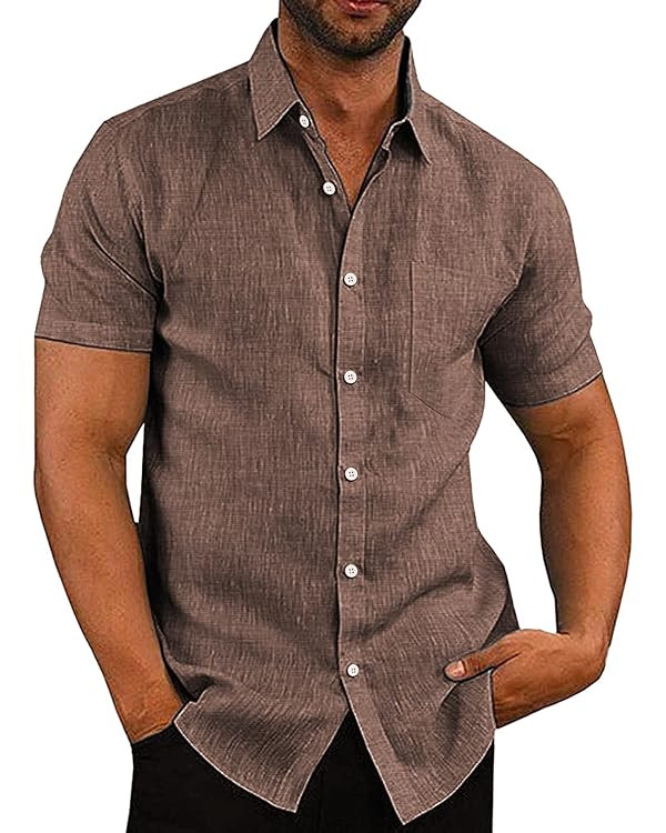 COOFANDY Men's Linen Shirts Casual Button Down Short Sleeve Summer Beach Shirt Hawaiian Vacation ... | Amazon (US)
