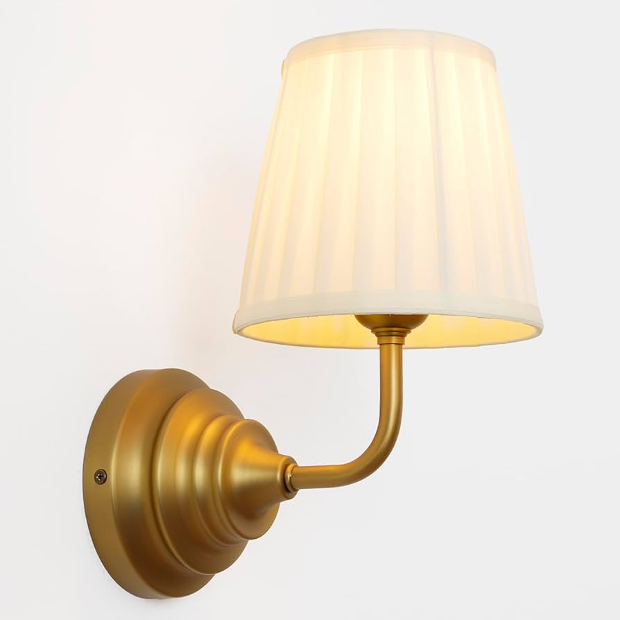 Vintage Gold Wall Sconce Light Brass Bathroom Vanity Light with Cream Fabric Shade Hardwire Moder... | Amazon (US)