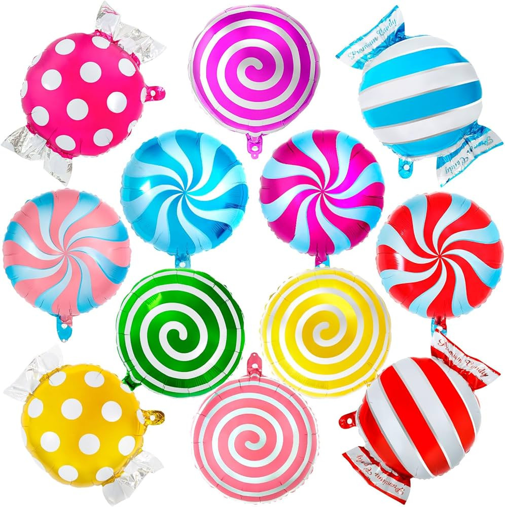 12 Pcs Sweet Candy Balloon Set,18 inch Candies Mylar Foil Balloons,Round Lollipop Balloon,Candy t... | Amazon (US)