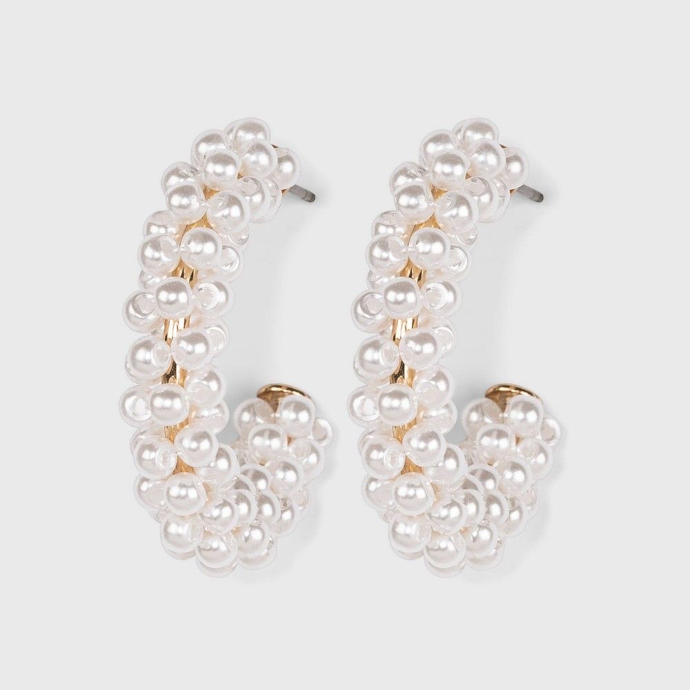 SUGARFIX by BaubleBar Pearl Embellished Hoop Earrings - White, Women's, Size: Small, Beige | Target