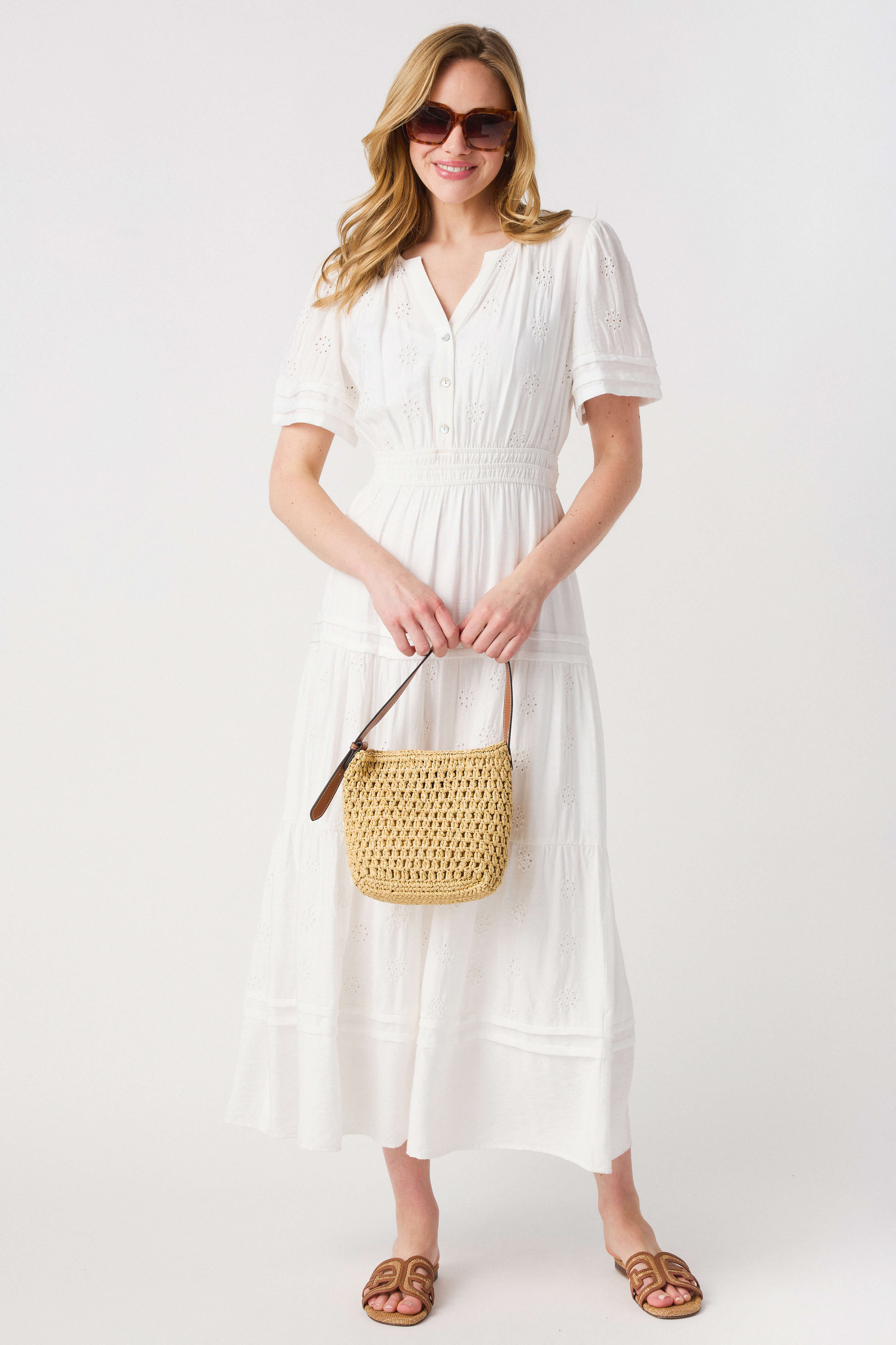 Evelen Eyelet Midi Dress | Social Threads