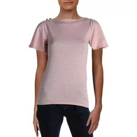 Lauren Ralph Lauren Womens Petites Zephio Cotton Striped T-Shirt Pink PXS | Walmart (US)