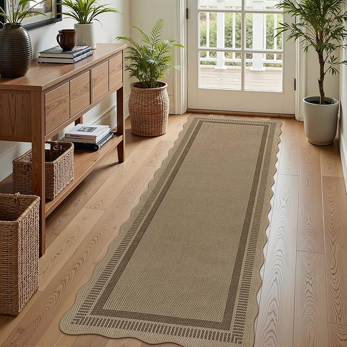 Dadasgk Scalloped Washable 2x6 Kitchen Runner Rug, Easy Jute Geometri Tan Rugs for Entryway, Indo... | Amazon (CA)