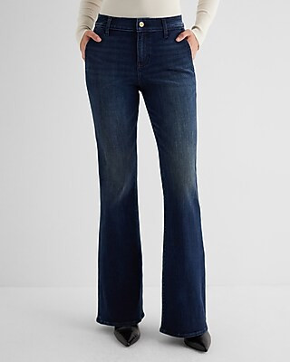 Mid Rise Dark Wash '70s Flare Jeans | Express