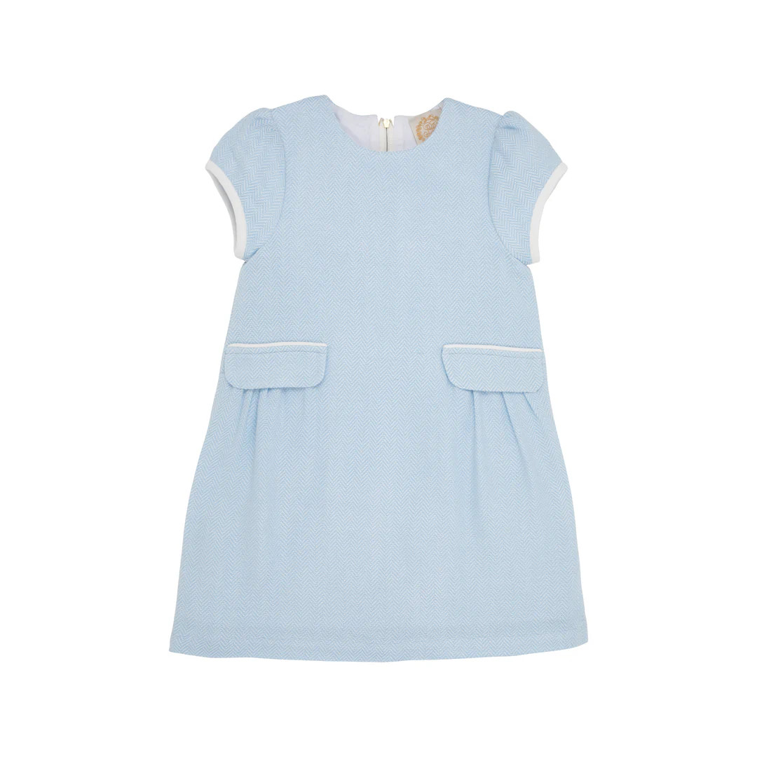 Betts Bow Dress - Beale Street Blue Herringbone with Palmetto Pearl Velveteen | The Beaufort Bonnet Company