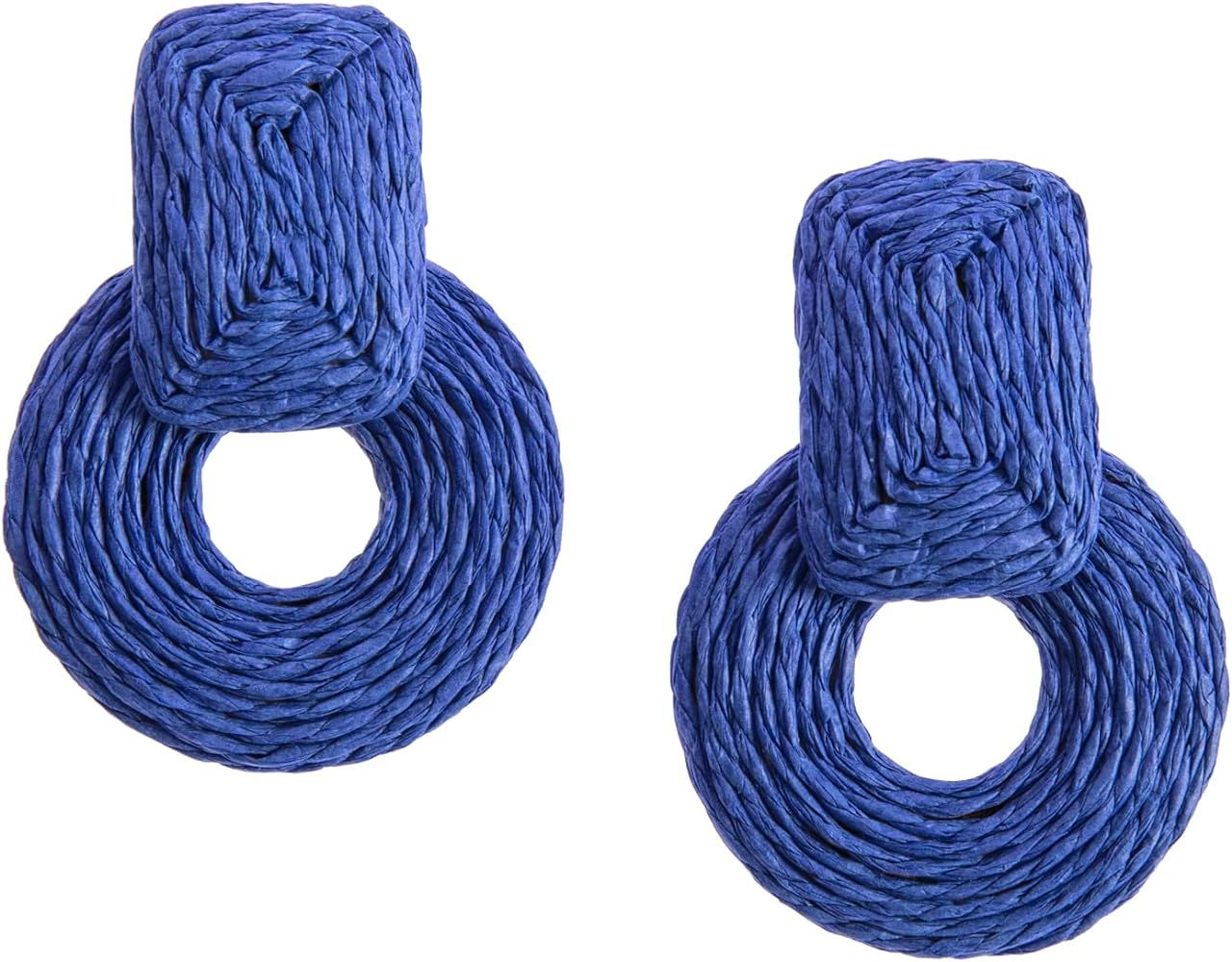 Amazon.com: Statement Raffia Round Earrings - Boho Drop Handmade Straw Earrings -Geometric Dangle... | Amazon (US)