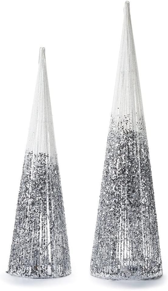 Giftcraft 659136 Christmas LED Cone Tree, Set of 2, Wire, Cotton and Glitter | Amazon (US)