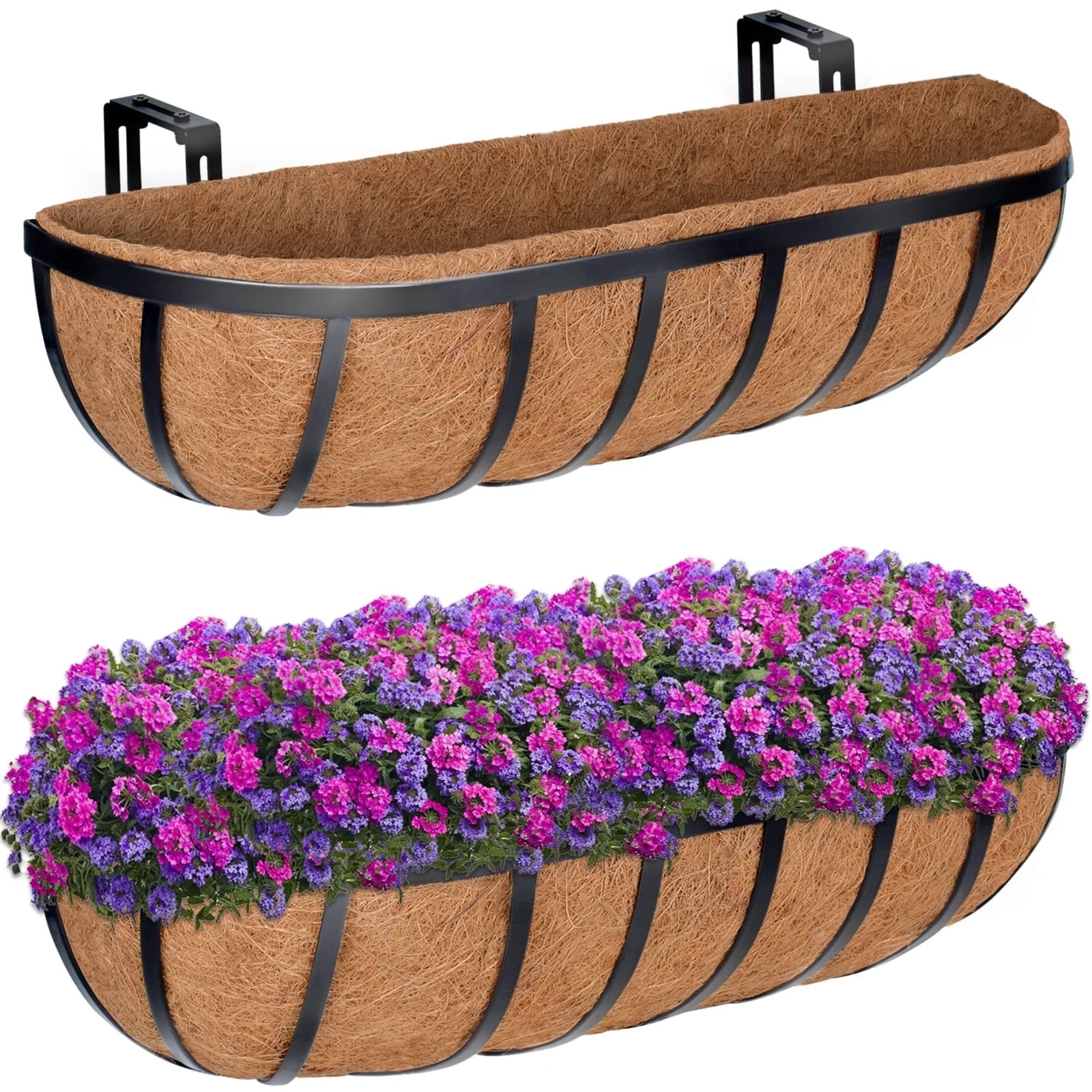 ZeeDix 2Packs 24" Window Box Railing Planter with Coco Liner, Metal Hanging Flower Planter Deck R... | Walmart (US)