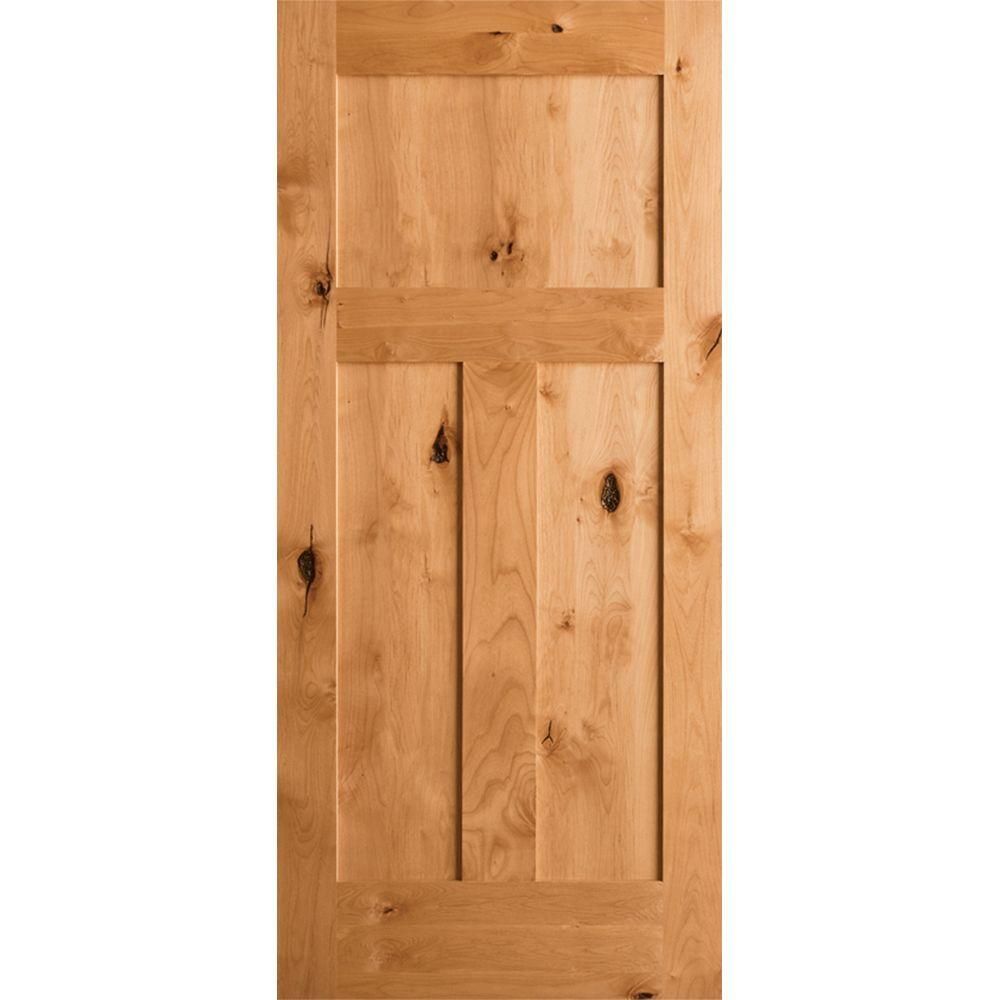Krosswood Doors 36 in. x 80 in. Krosswood Craftsman 3-Panel Shaker Solid Wood Core Rustic Knotty Ald | The Home Depot