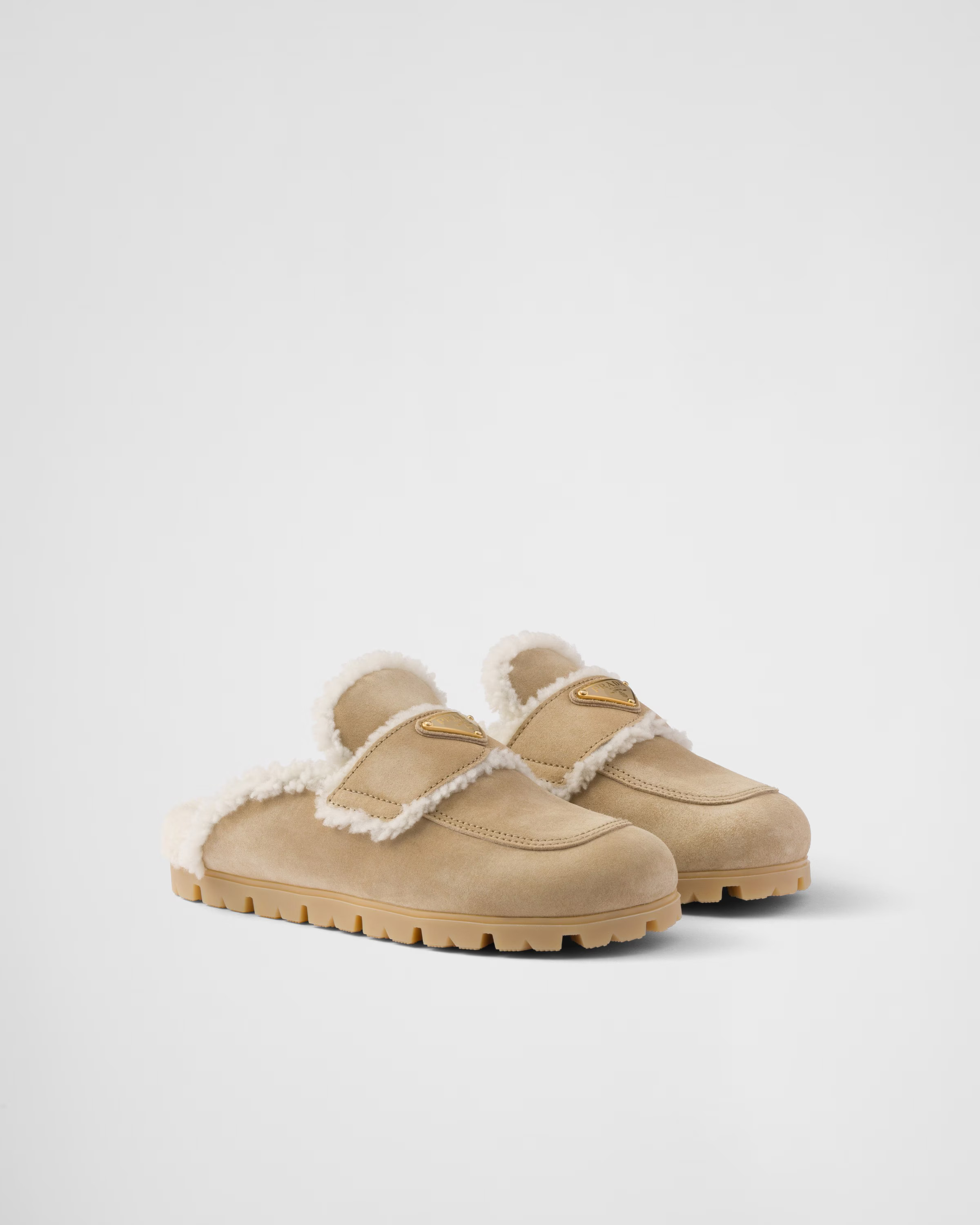 Suede and shearling slippers | Prada US