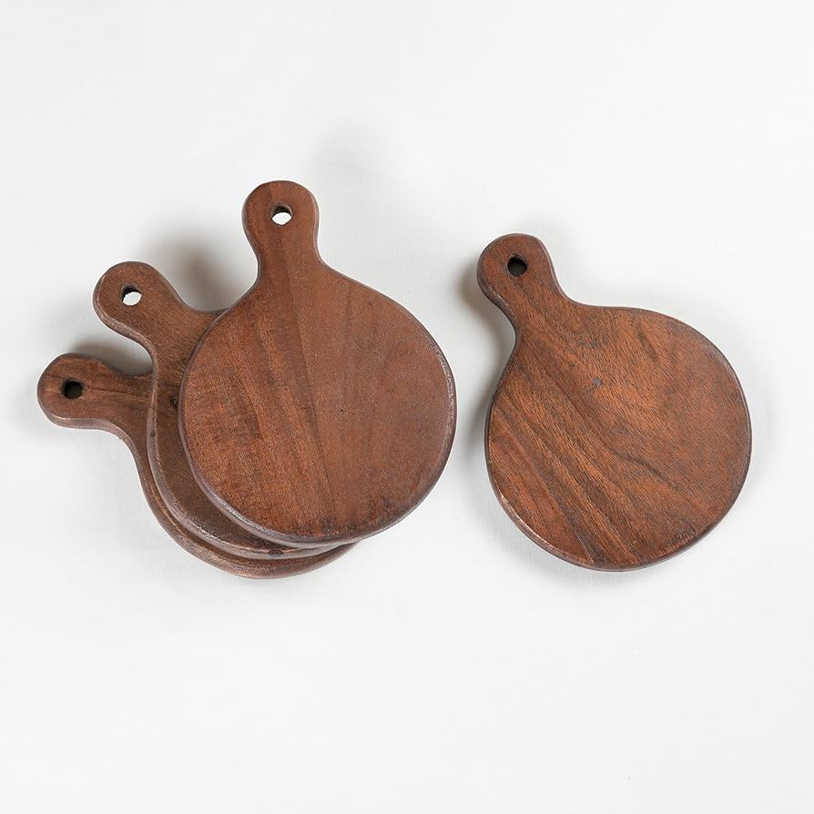 The Fine Living Co. Set of 4 Small Appetizer Serving Plate, Walnut Charcuterie Boards, Acacia Sma... | Amazon (US)