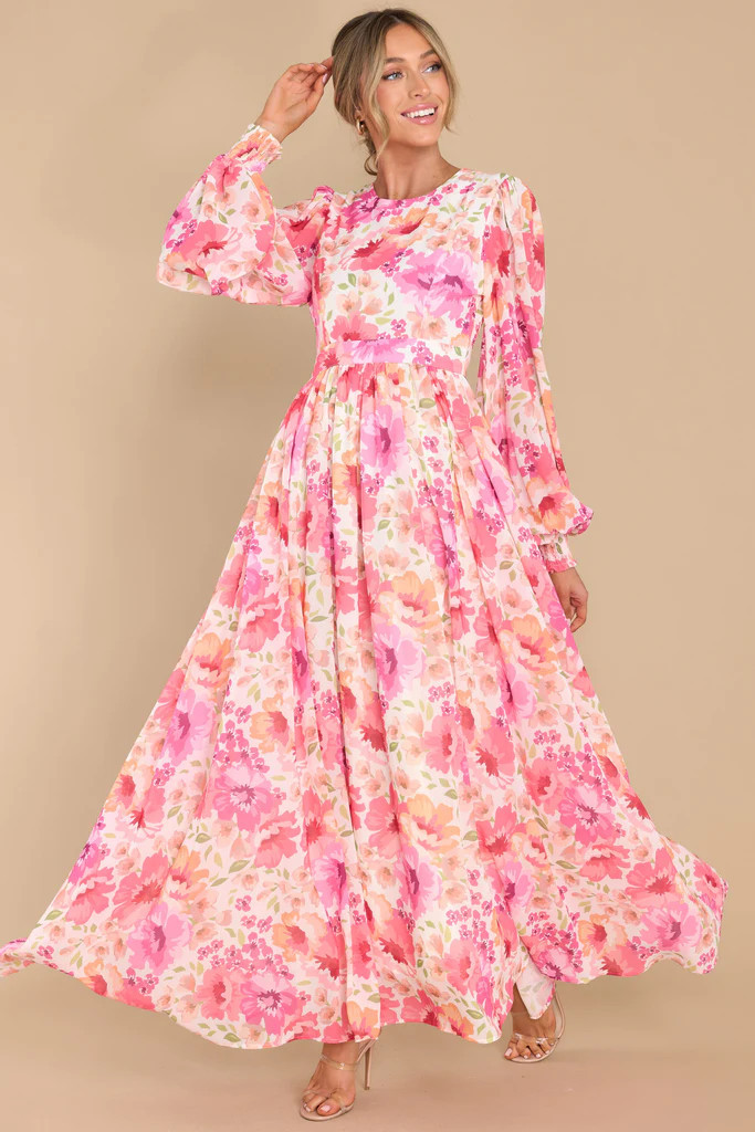 Stolen Beauty Ivory Floral Print Maxi Dress | Red Dress 