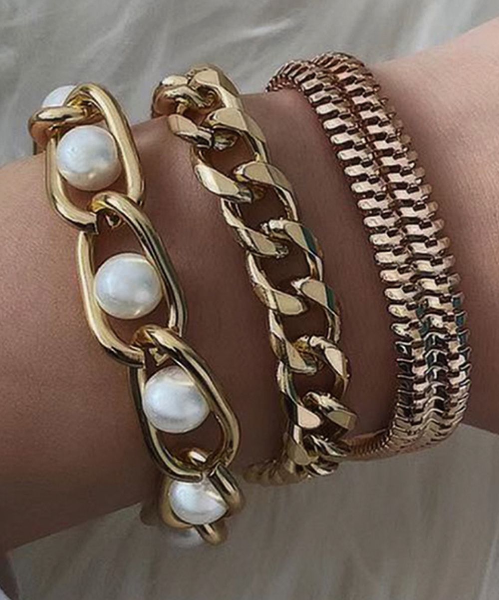 Don't AsK Women's Bracelets Gold - Imitation Pearl & Goldtone Chain Bracelet Set | Zulily