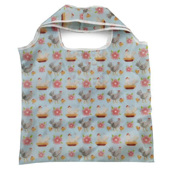 Cute Chicken Reusable Shopping Bag - Light Blue Chicken Print | Etsy (US)