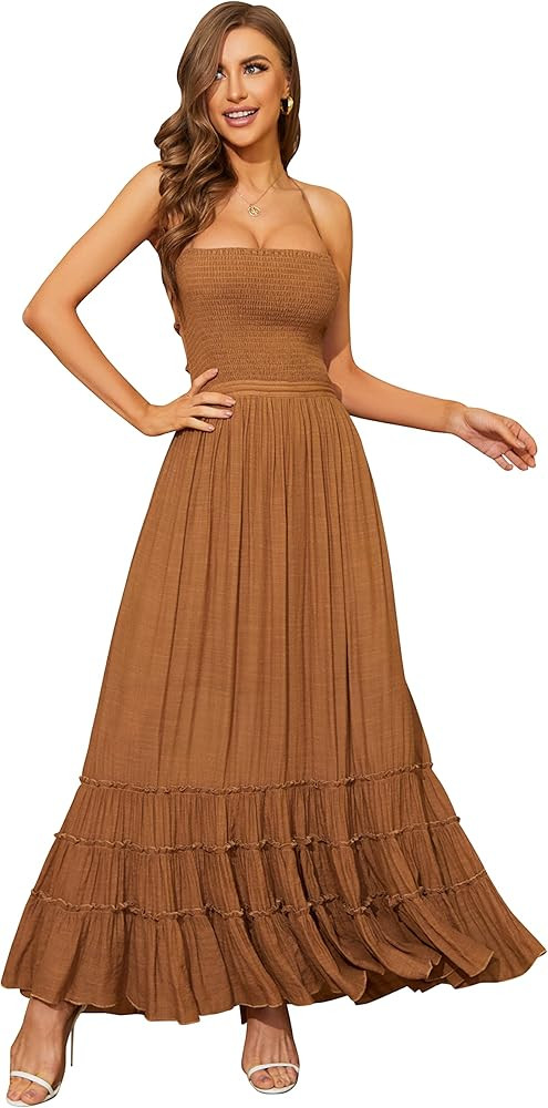 R.YIposha Women's Sleeveless Halter Beach Dresses Strappy Backless Bohemian Maxi Long Dress | Amazon (US)