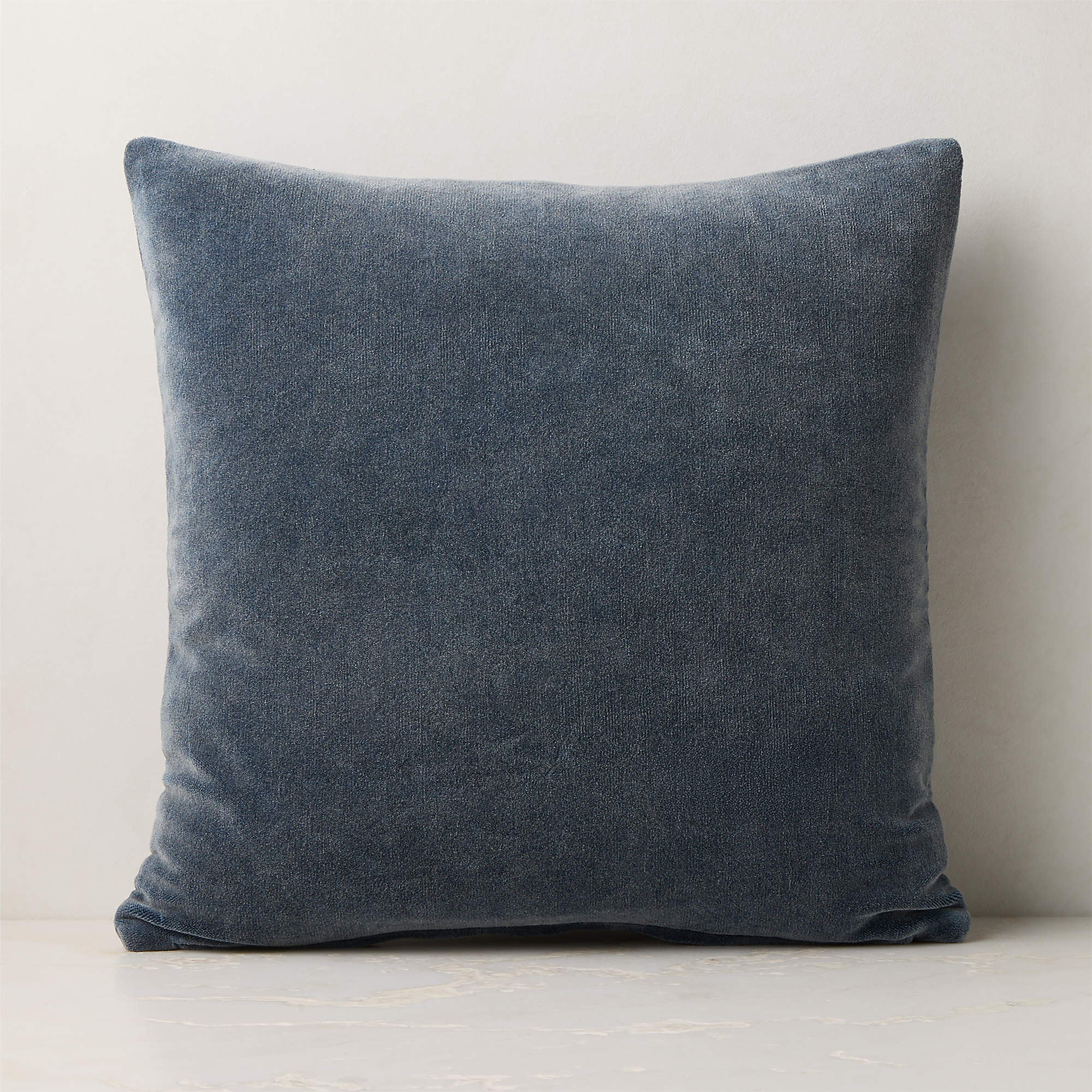 Encino Navy Blue Organic Cotton Stonewashed Velvet Throw Pillow Cover 20"x20" + Reviews | CB2 | CB2