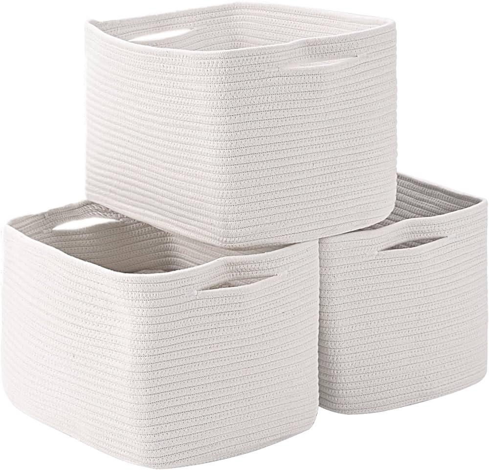 Storage Basket for Organizing | 15"x11"x9.5" Woven Baskets for Storage| Cotton Rope Storage Baske... | Amazon (US)