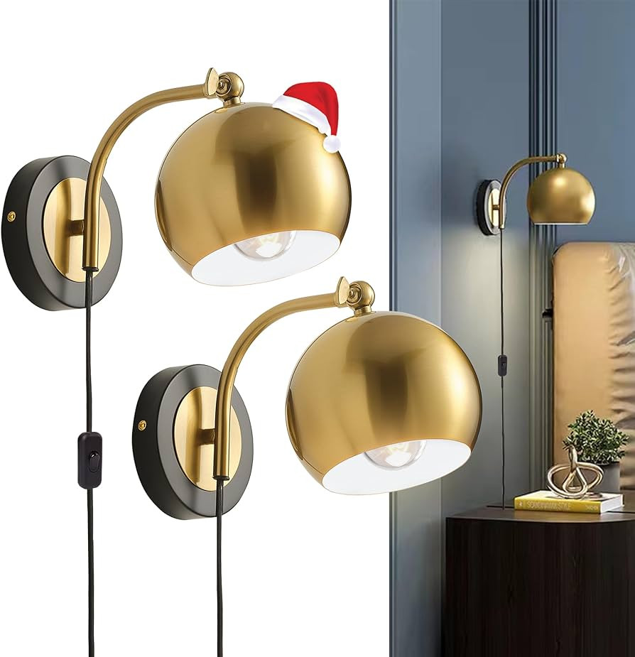 OYLYW Gold Wall sconces Plug in Lighting Fixture,E26 Industrial Vintage Boho Adjustable Wall Ligh... | Amazon (US)