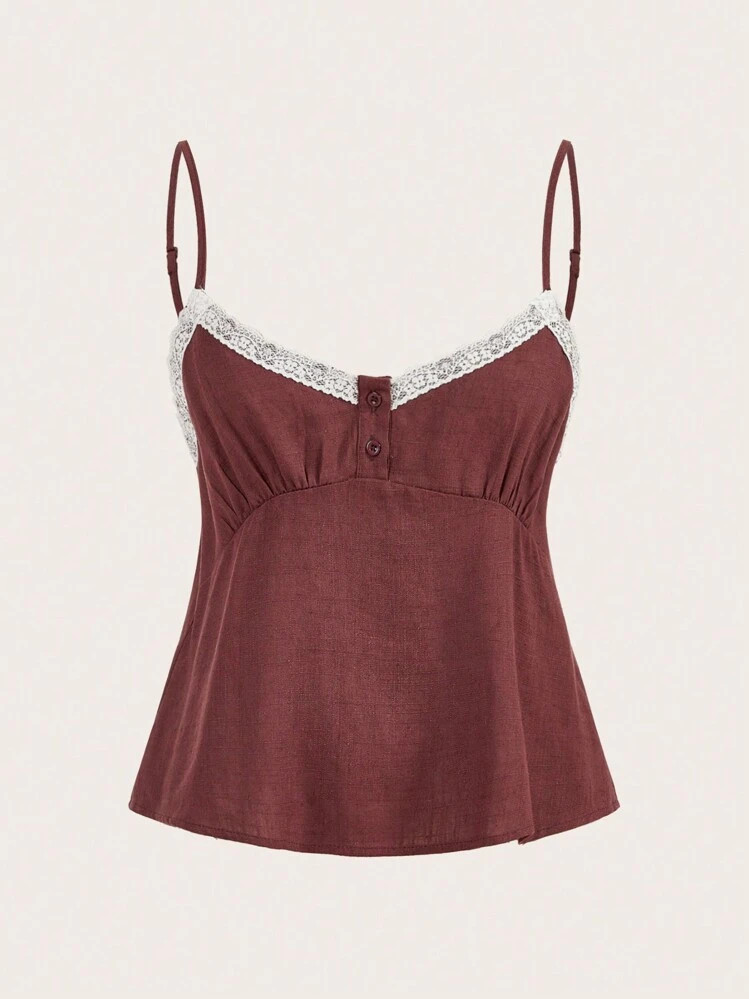 SHEINNeu Women's Lace Patchwork Cami White Top | SHEIN