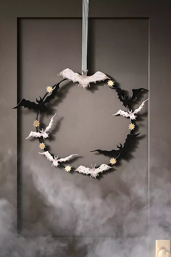 Florence Balducci Black Cat Bats Halloween Wreath | Anthropologie (US)