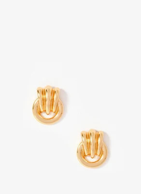 Gold Tone Ridged Hoop Stud Earrings | Mint Velvet - UK