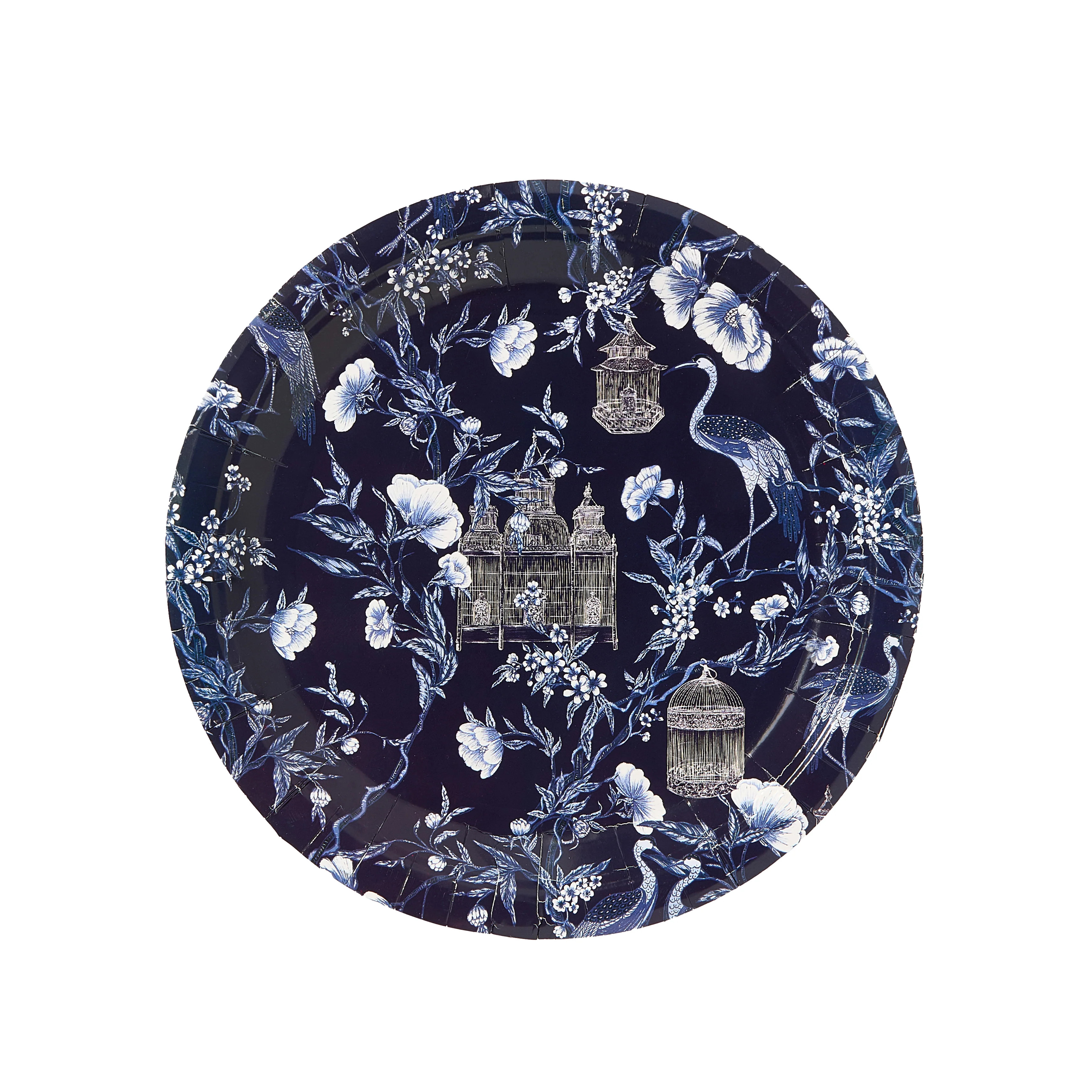 Coniglio Toile Navy Crane Dinner Paper Plate 8 pack | Pavilion Paper