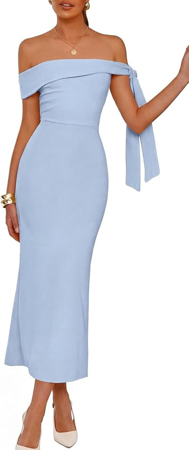 MEROKEETY Women's Summer Off The Shoulder Dress 2026 Bodycon Wedding Guest Cocktail Formal Party ... | Amazon (US)