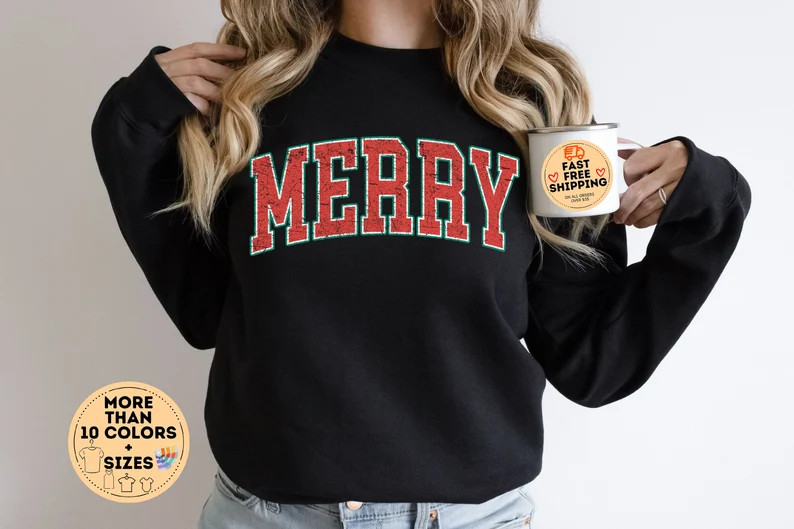 Merry Christmas Sweatshirt Christmas Shirts Cute Winter - Etsy | Etsy (US)