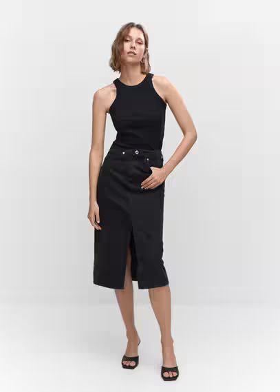Denim midi-skirt black denim - Woman - 3XL - MANGO | MANGO (UK)
