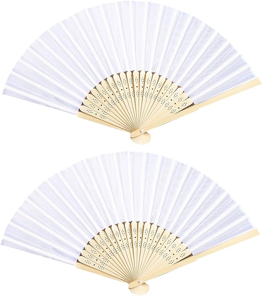 2Pcs White Folding Fans,Hand Fan for Women,Foldable Bamboo Fans,Silk Fabric Handheld Folded Fan C... | Amazon (US)