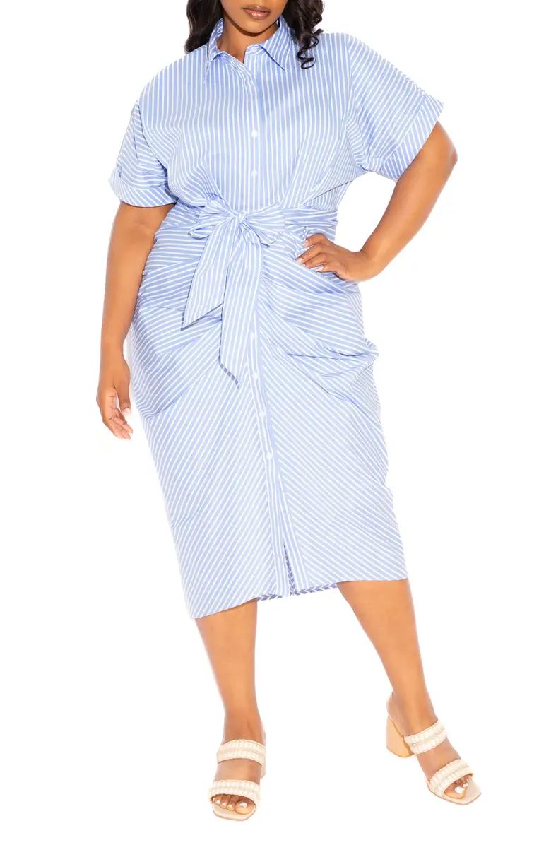 BUXOM COUTURE Stripe Tie Waist Shirtdress | Nordstrom | Nordstrom