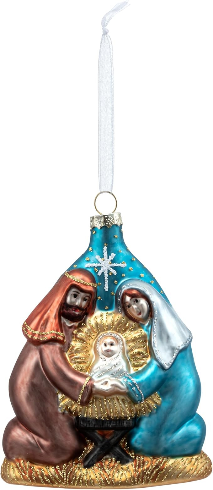 DEMDACO Blue 5 x 3.5 Inch Blown Glass Handmade, Religious Festive Holiday Décor, Ribbon Hanging ... | Amazon (US)