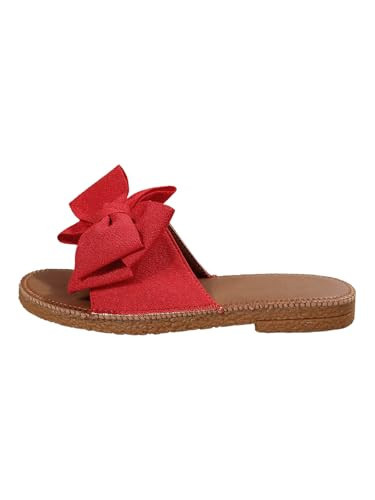 GORGLITTER Women's Bow Knot Flat Sandals Open Toe Slip On Slide Slipper Single Band Flats Red 8.5 | Amazon (US)