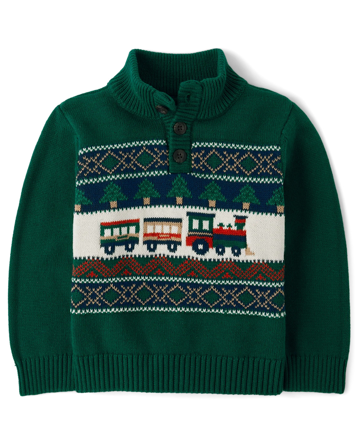 Baby And Toddler Boys Train Fairisle Mock Neck Sweater - green | The Children's Place