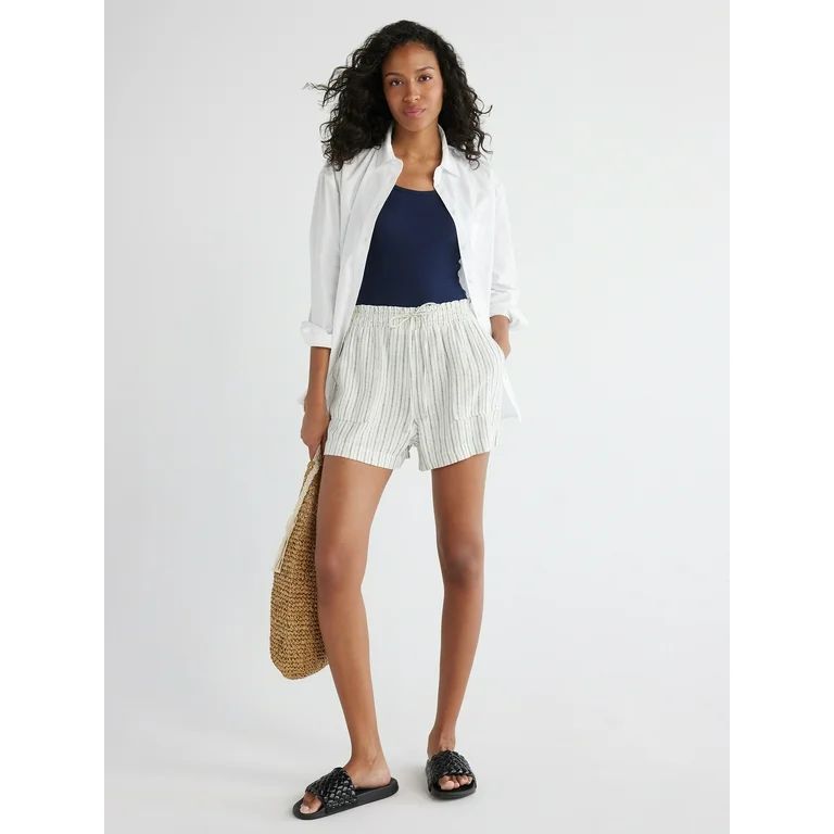 Time and Tru Women's Linen Blend Shorts with Smocked Waist, Sizes XS-XXXL | Walmart (US)
