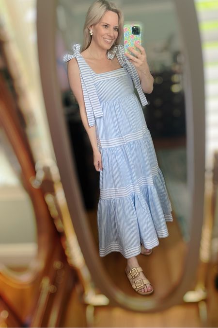 Blue & white striped maxi dress, tie shoulder dress, sundress 

#LTKFindsUnder100 #LTKOver40 #LTKFindsUnder50