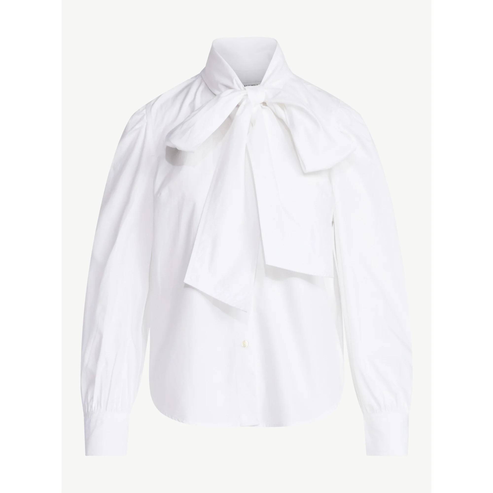 Free Assembly Women's Cotton Tie Neck Blouse with Long Puff Sleeves, Sizes XS-XXL | Walmart (US)