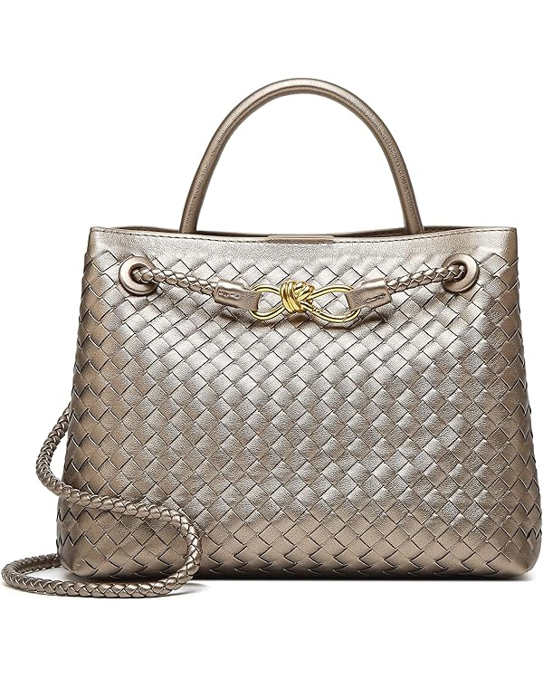 Woven Bags for Women Tote Purse: Vegan Leather Shoulder Handbags - Large Beach Tote - Travel Tote... | Amazon (US)