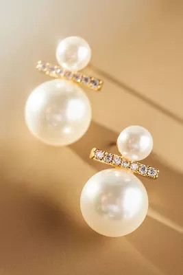 Double Pearl Crystal Post Earrings | Anthropologie (US)