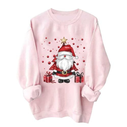 Pink Christmas Sweatshirts for Women Novelty Funny Xmas Graphic Pullover Shirts Cute Crewneck Xmas Holidays Tops | Amazon (US)
