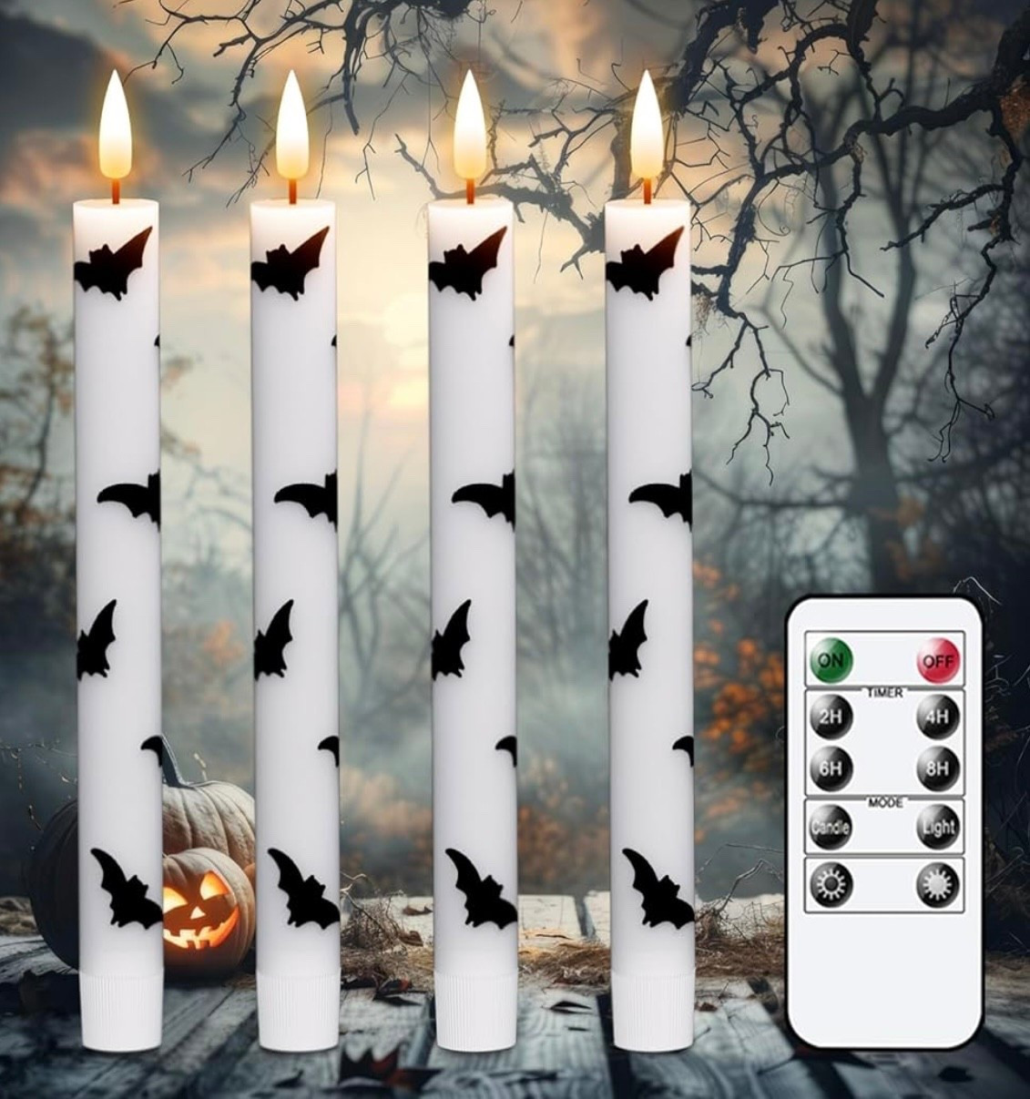 Bats Decal Flameless Taper Flickering Candles with Remote and Timer, Battery Operated

#LTKFindsUnder50 #LTKHome #LTKSeasonal