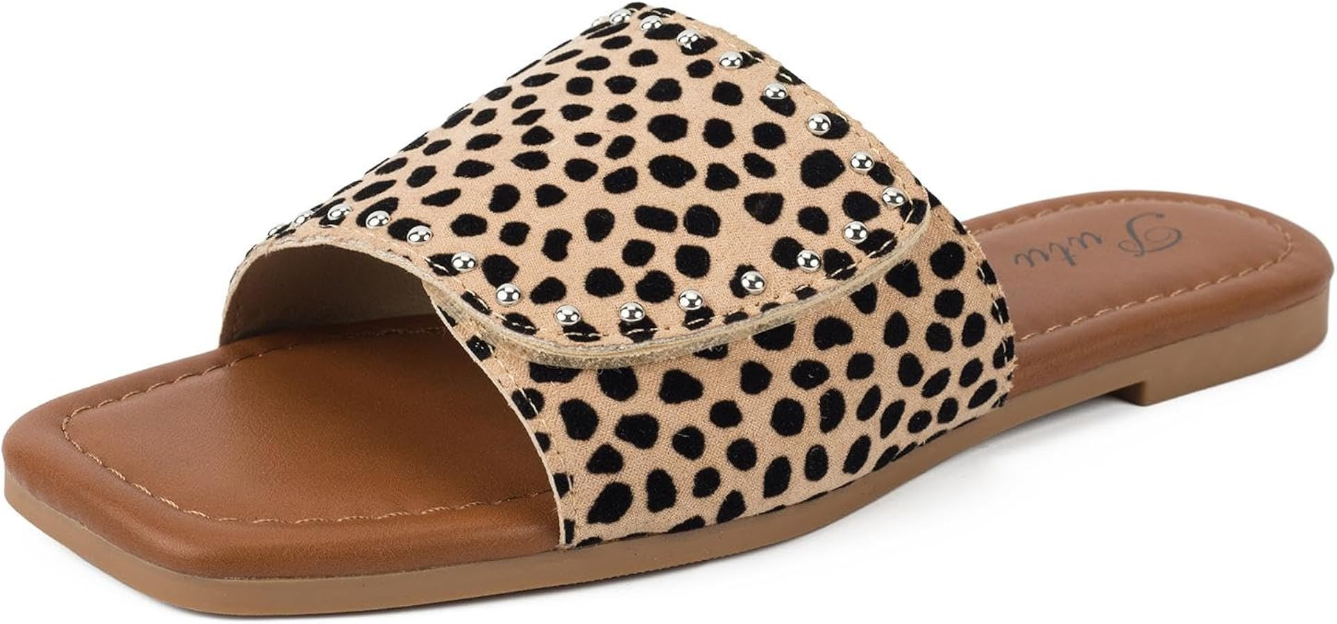 Putu Women's Flat Sandals Studded Slide Sandals Animal Print Western Sandals | Amazon (US)