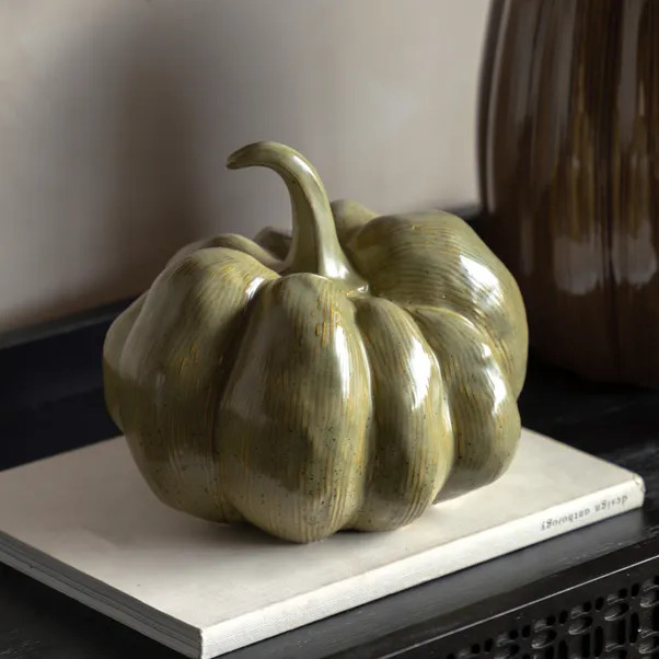 Cedar & Sage Sage Green Ceramic Pumpkin Ornament | Dunelm