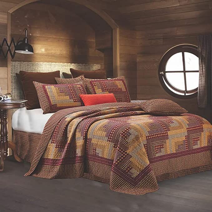 Virah Bella 3 Piece King Cabin Quilt Bedding Set - Montana Cabin: Red/Tan - Rustic Country Revers... | Amazon (US)