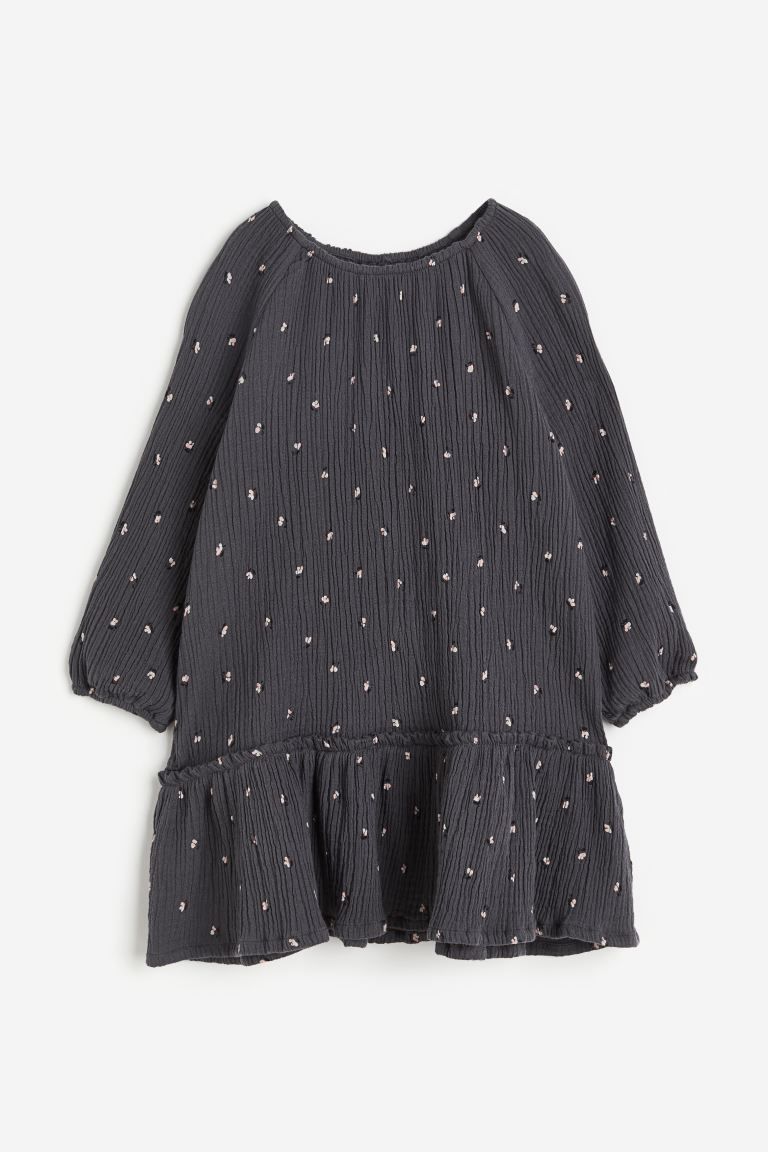 Patterned Muslin Dress - Dark gray/dotted - Kids | H&M US | H&M (US + CA)