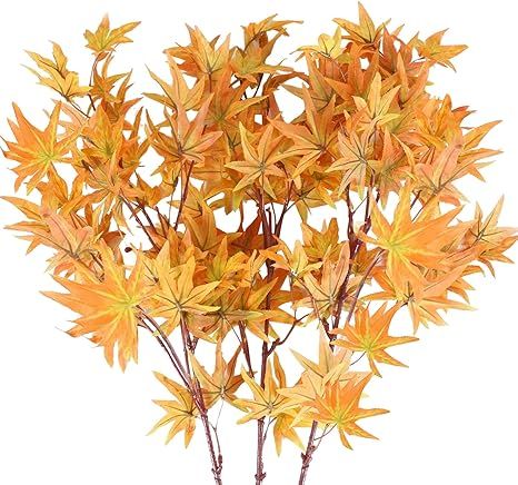 XHXSTORE 3pcs Fall Leaves Stems Artificial Greenery Stems Fake Fall Bushes Silk Maple Leaves Bran... | Amazon (US)