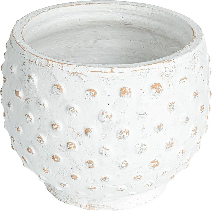 Creative Co-Op Distressed Terra Cotta Hobnail Planter, White | Amazon (US)
