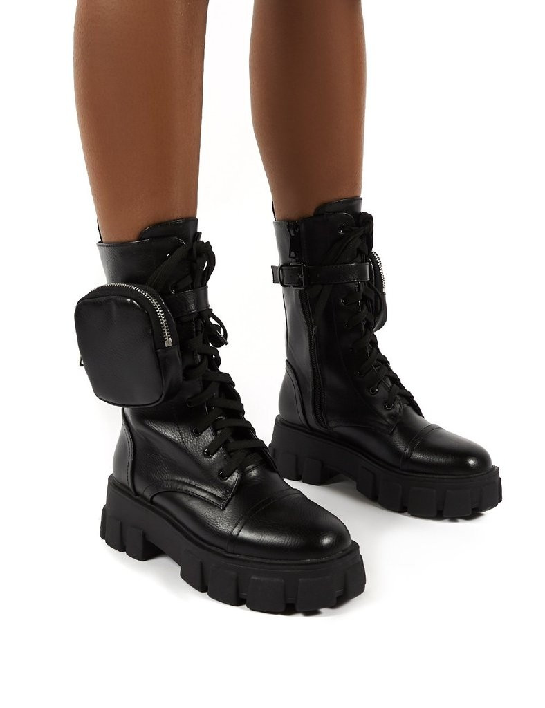 Intention Black Wide Fit Chunky Sole Pouch Ankle Boots | Public Desire (US & CA)